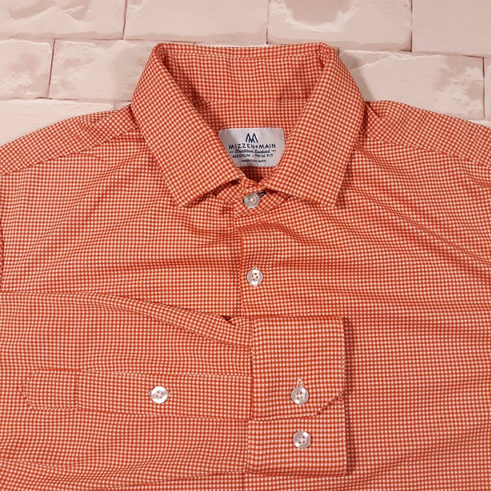 Mizzen+Main Shirt Mens Medium‎ Trim Fit Orange Preppy Stretch